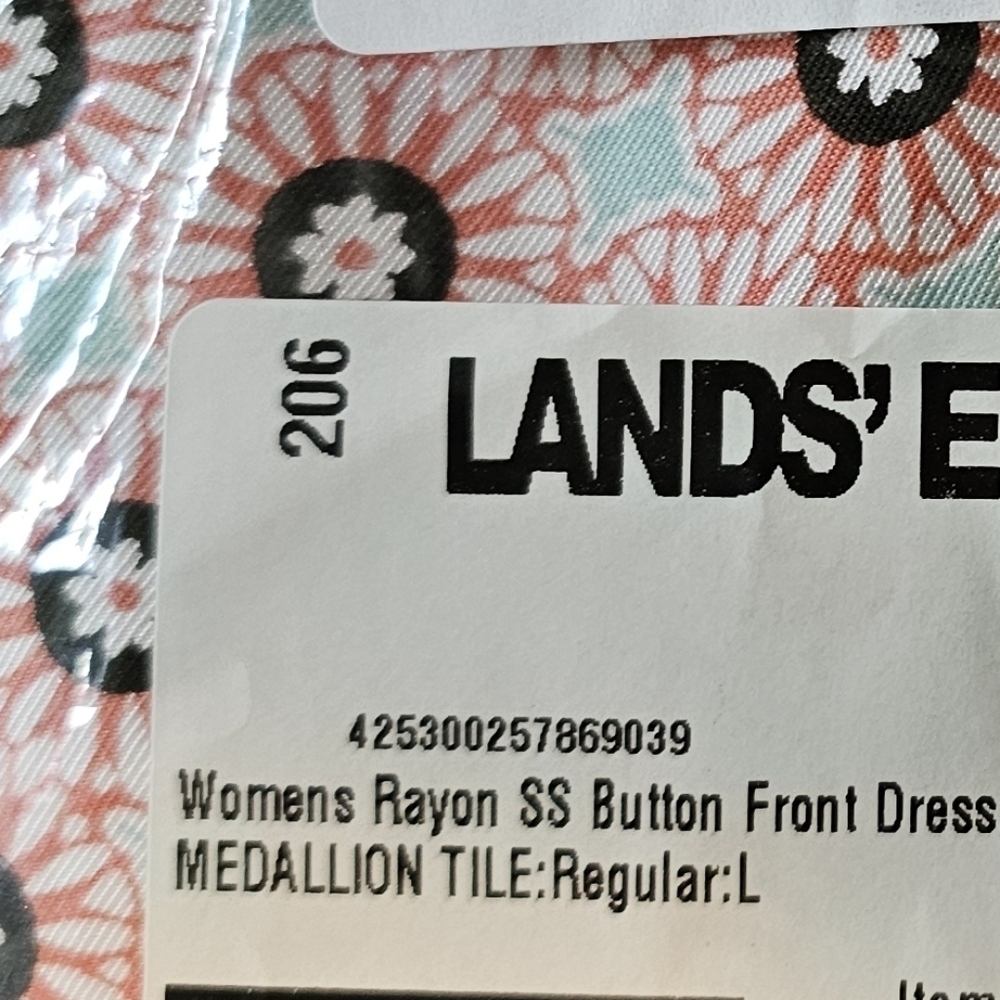 Lands End Womens Rayon Short Sleeve Button-Down Dress, Drawstring Waist Red Blue - Picture 13 of 15